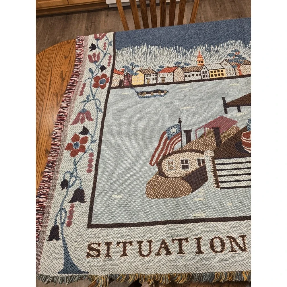 Vintage‎ Situation Of America Throw Blanket Woven American Folk Art Tapestry